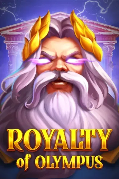 Royalty of Olympus slot with Zeus and glowing eyes against a cloudy sky