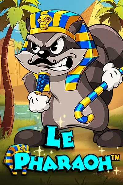 Le Pharaoh slot with cartoon pharaoh animal character and pyramids background